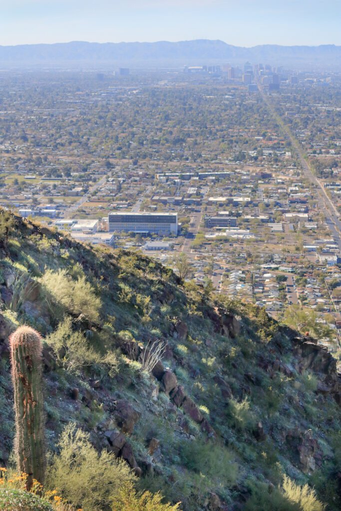 Downtown of Phoenix as seen from steep slopes of North Mountain