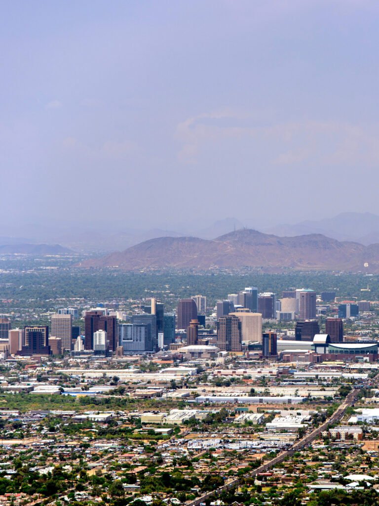 View of the city of Phoenix, Arizona, USA from the Twin Peaks