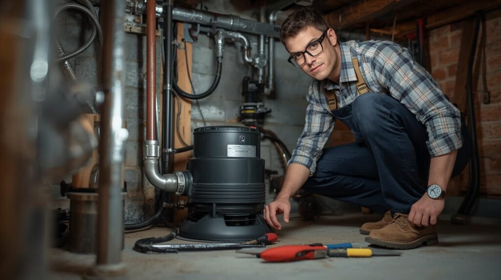 Plumber fixing sump pump