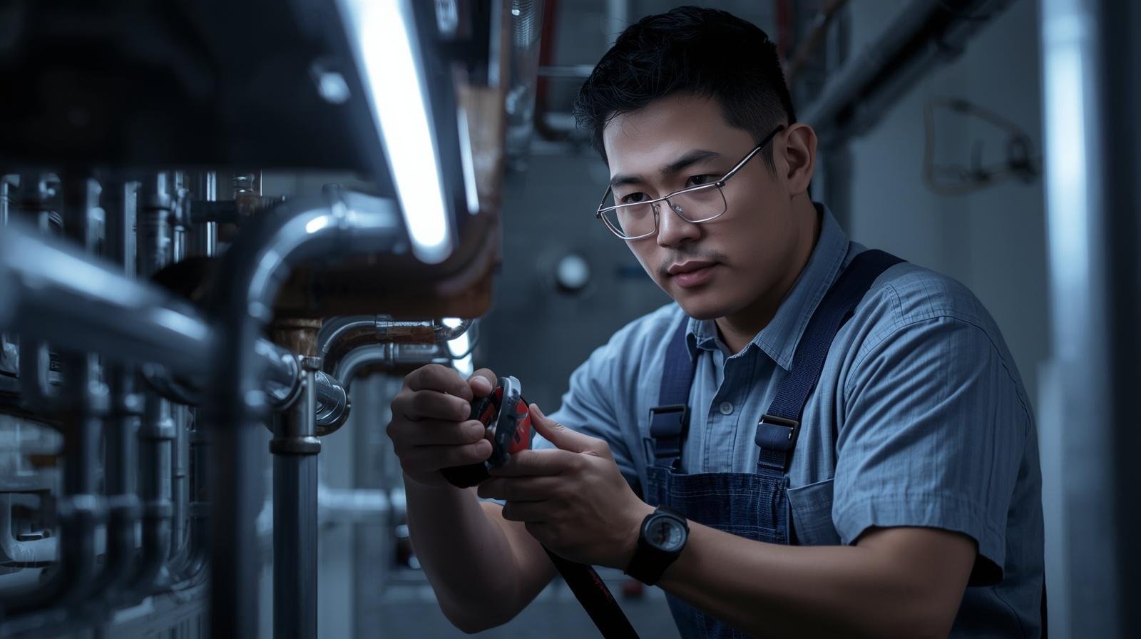 a plumber unclogging pipes