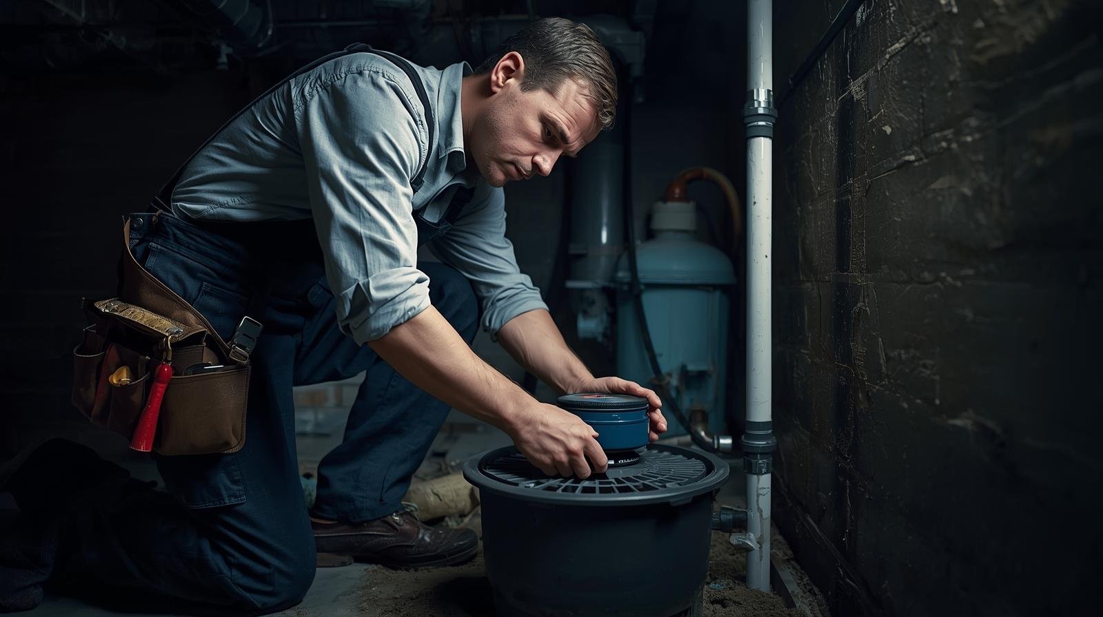 a plumber working on a sump pump