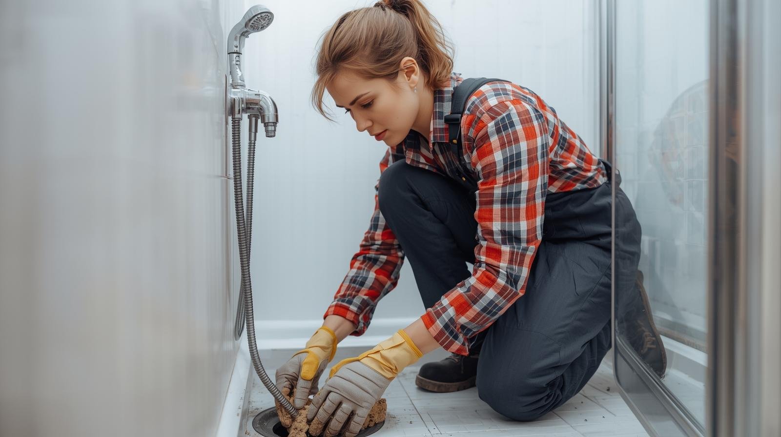 plumber unclogging a shower drain